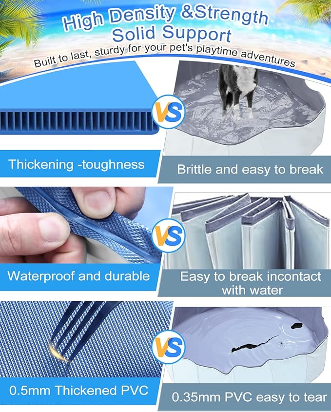 Dog Pool for Large Dogs, Foldable Plastic Pool for Dogs Slip-Resistant (XL - 63'' x 12'')