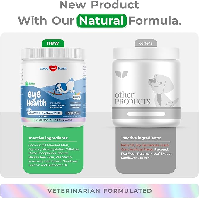 Eye Support for Dogs - 90 Soft Chews - Dog Supplements for Vision, Eye Vitamins for Dogs, with Cod Liver Oil Antioxidant, Dog Omega Supplement, Omega 3 EPA and DHA Fatty Acids.