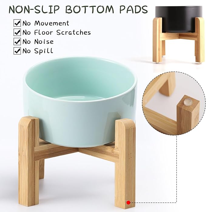 Petygooing Elevated/Raised Ceramic Dog Bowl for Small Breeds, Dog Food Water Dish with Stand,Pet Feeding Bowl with Anti Slip Rubber for Cats and Small Dogs Puppy 13.5 OZ (5.1In / 1.7 Cups) Blue Sky