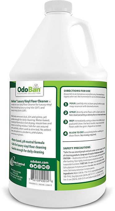 OdoBan Ready-to-Use Luxury Vinyl Floor Cleaner, Streak Free and Neutral PH Formula, Made in the USA, Scentless, 2 Gallons