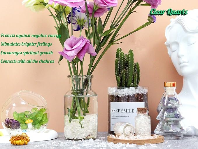 1lb Clear Quartz Aquarium Gravel Rocks Natural Tumbled Healing Crystal Chips Bulk Gemstones Crushed Stones for Fountain Vase Filler Planters Decorative Fish Tank Potted Reiki Energy Balancing