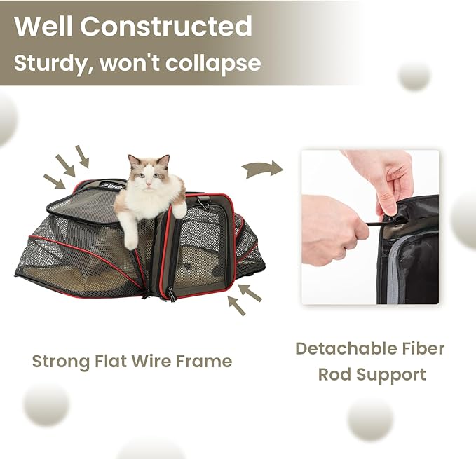 Petsfit 2 Side Expandable Pet Carrier Dog Carrier Cat Carrier for 2 Cats, 19" Lx 12" Wx 12" H, with Soft Cushion, Built-in Safety Rope, Pockets, Fit for Car Travel