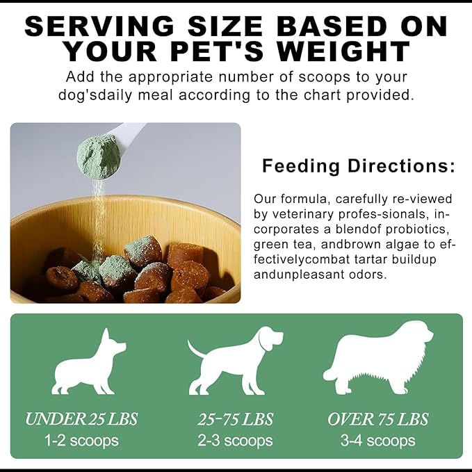Dog Dental Powder, 6 oz, Dog Teeth Cleaning Powder & Cat Breath Freshener, Plaque Off Pet Tooth Cleaning - Combating Dental Plaque, Tartar Cleaning and Removal, Fighting Bad Breath, Oral Care