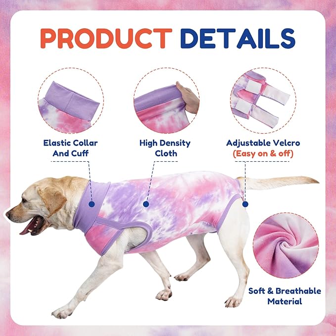 Breathable Dog Recovery Suit for Male/Female, Tie Dye Purple Dog Onesie for Abdominal Wounds, Cone E-Collar Alternative after Surgery to Anti-Licking, Professional Surgery Suit for dogs