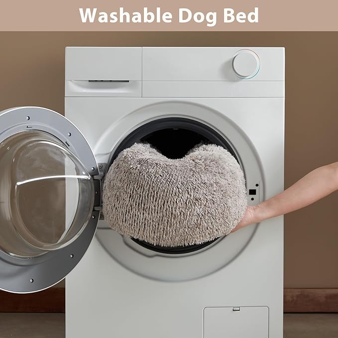 WNPETHOME Calming Dog Bed Cat Bed Donut, Faux Fur Pet Bed Self-Warming Donut Cuddler, Comfortable Round Plush Dog Beds (20 x 20 inch, Light Coffee)