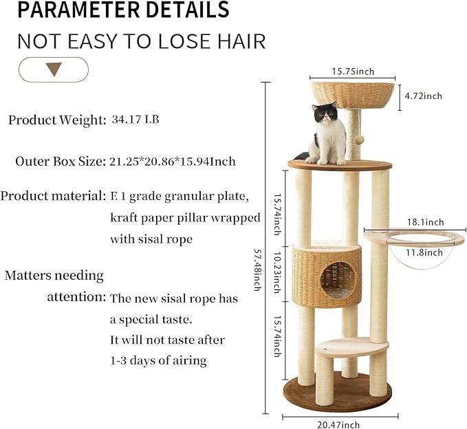 2025 Modern Cat Tree Tower for Large Cats, Advanced Space Module Cat's Nest, Hand Woven Multilevel Huge Paws Pals Tree, 7cm Natural Sisal Prop Wood, Scratching Cat Lover Gifts