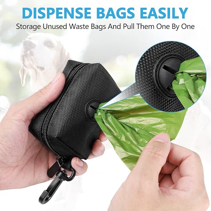 Dog Waste Bag Dispenser Pet Poop Bags Holder for Doggie Waste Bags Dispensers Soft Fabric Zipper Small Doggy Puppy Pouch for Leash Accessory Attachment with Carrier,2PCS Black