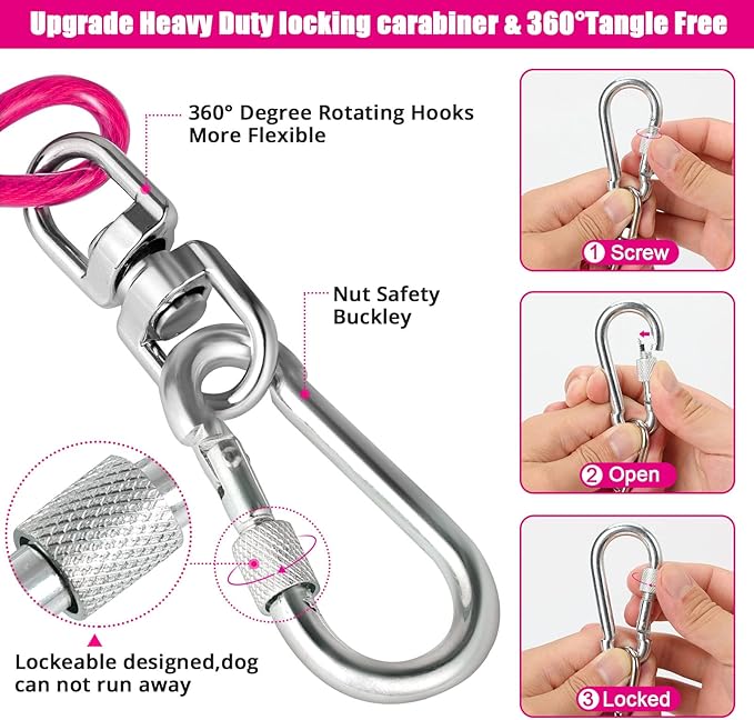 Jenico Dog Tie Out Cable, 10/15/20/30/40/50/70/100/150FT Runner Cable with Swivel Hook and Shock Spring, Yard and Camping Dog Leash Run Tether, Up to 500 LBS