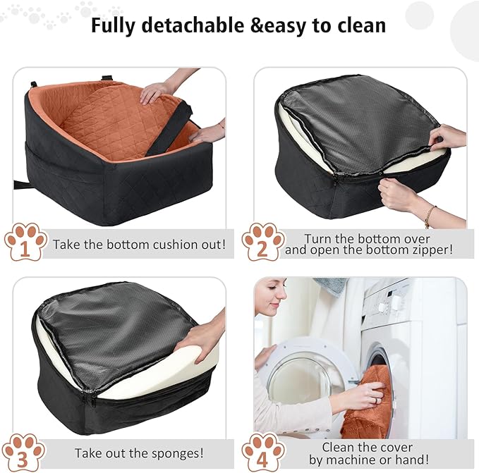 Dog Car Seat for Small Medium Dogs,Detachable Washable Dog Booster Seat Under 30lbs, Pet Car Seats Travel Bed with Storage Pockets and Safety Belt(Black/Z)