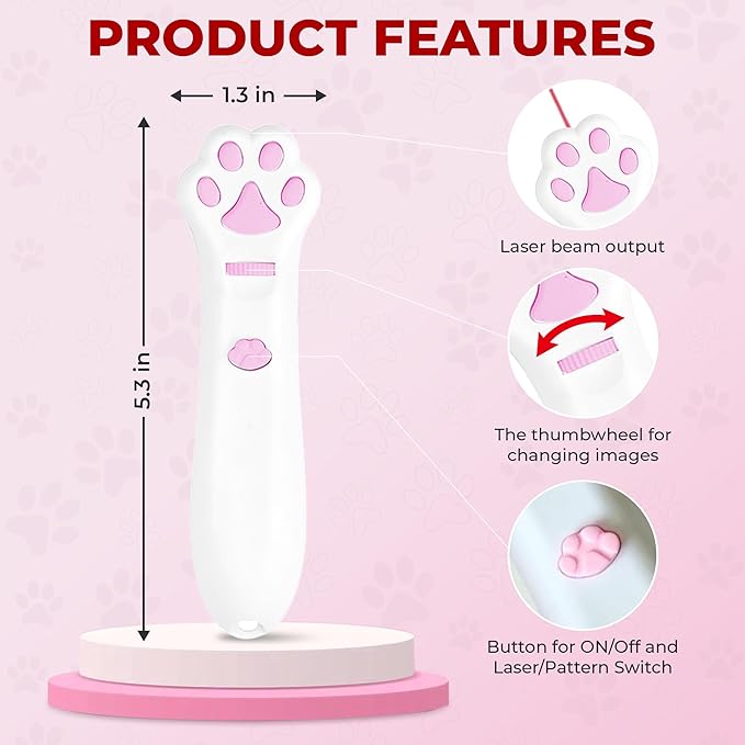 O'ANTOO Cat Toy - Dog Toy | Wall Image Projector | Indoor Interactive Cat Toy with 5 Different Designs | Ideal for Dog, Cat, Kitten, Puppy (White)