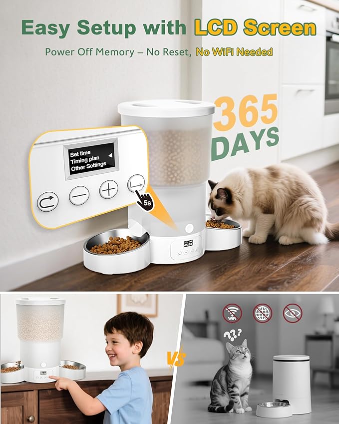 Gimars 5L/20 Cups Automatic Cat Feeder, Programmable 1-6 Meals Cat Food Dispenser with Stainless Steel Bowl, Easy Setup, Dual Power Supply,10s Meal Call Timed Pet Feeder for Cats and Small Dogs