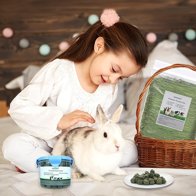 Timothy Hay Cubes 10 oz with Small Size - Timothy Grass Pellets for Tortoises Rabbits Guinea Pig Chinchilla