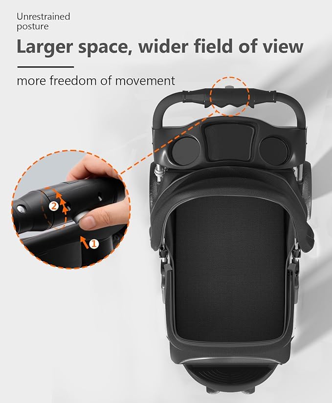 Pet Stroller with 3 Wheels for Small/Medium Pets, Portable Travel Foldable Carrier Jogger for Dog Cat Puppy Kitty, Rear Wheel Breaks, Storage Basket, Visible Mesh with Weather Cover (Black)