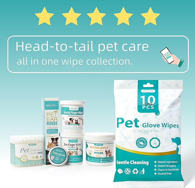 Dental Care Finger Wipes 60 Counts,Teeth Cleaning Finger Wipes for Dogs & Cats,Reduces Plaque & Supports Oral Freshness,Small Animal Stain Removers, Unscented