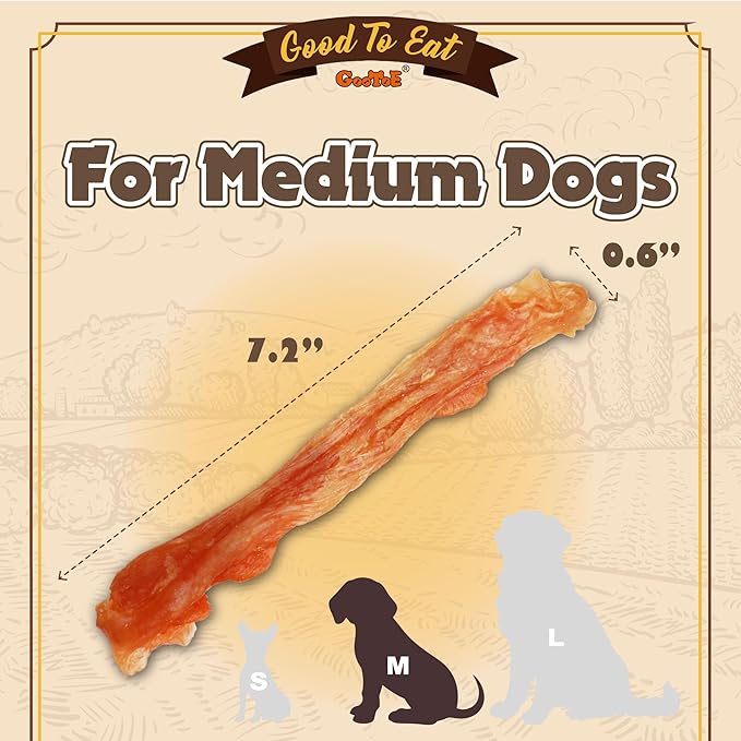 Gootoe Turkey Tendon Dog Treats, Stick (M) 3.17 oz, USA-Sourced Turkey Tendon, Natural Snack, Premium Puppy Chews, Hypoallergenic, Rawhide Free, Reseal Value Bags, Size for Medium Dogs