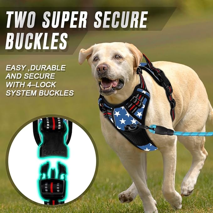 BARKBAY No Pull Dog Harness Front Clip Heavy Duty Reflective Easy Control Handle for Large Dog Walking(Star,M)