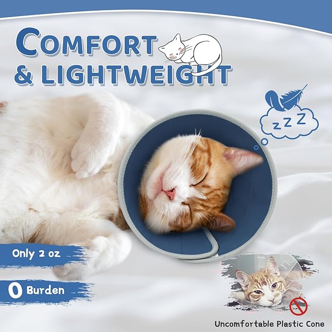 Cat Cone Collar Soft to Stop Licking, Adjustable, Foldable Lightweight Kitten Cones After Surgery Recovery for Cats & Kittens, Cat Cone Alternative (Solid Blue, L)