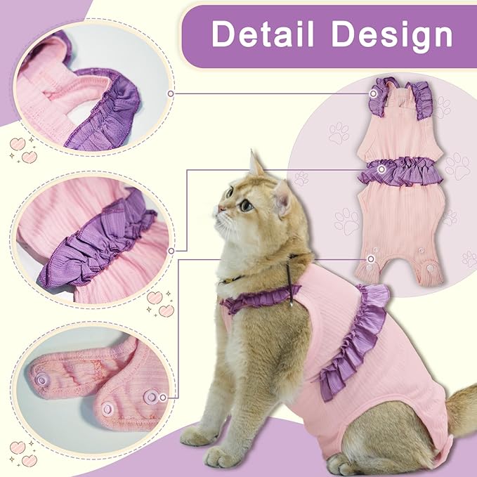 Cat Recovery Suit,Kitten Onesie After Surgery,E-Collar Alternative for Abdominal Wound and Skin Diseases,Soft Breathable Bodysuit After Spay（Purple-s）
