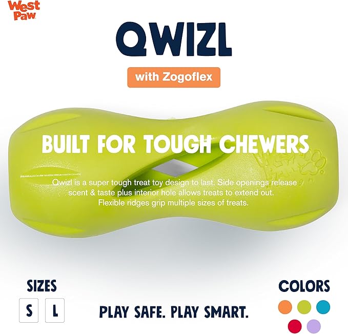 West Paw Zogoflex Qwizl Interactive Treat Dispensing Dog Puzzle Treat Toy for Dogs, Granny Smith, Large