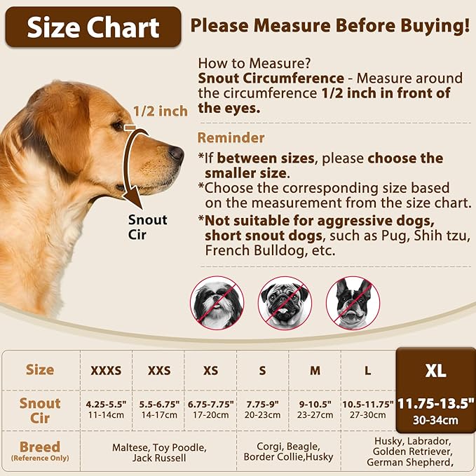 Crazy Felix Nylon Dog Muzzle for Small Medium Large Dogs, Air Mesh Breathable and Drinkable Pet Muzzle for Anti-Biting Anti-Barking Licking (XL, Beige)