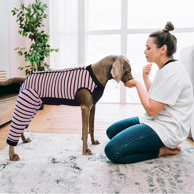 Kuoser Dog Recovery Suit, Anti Licking Dogs Rear Leg Sleeve, Abdominal Dog Surgical Suit with Pants Cover Protect Wounds, Dogs Elbow Protector Soft Pet Surgery Onesie Cone Alternative, Pink 3XL