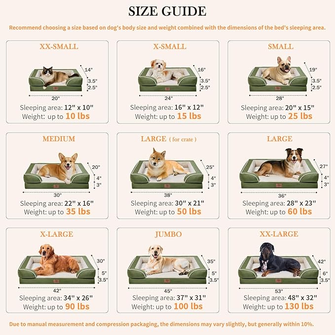 Comfort Expression Orthopedic Dog Beds for Jumbo Breed Large Dogs, Jumbo Dog Beds Waterproof, PV Washable Pet Sofa Couch with Removable Cover & Non-Slip Bottom(Light Green)