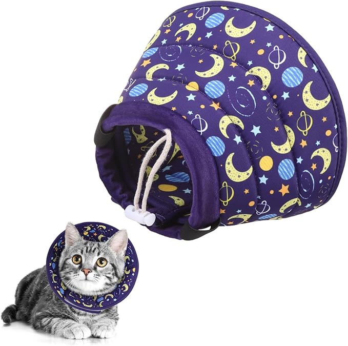 KOOLTAIL Cat Cone Collar, Adjustable Soft Comfortable Cat Recovery Collar to Stop Licking, Foldable Donut Water Resistant Pet Cone for Small Large Cats Kittens After Surgery Star S