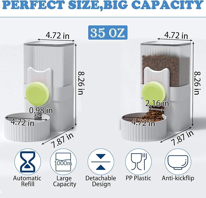 kathson Rabbit Gravity Auto Feeder Set 35oz Hanging Automatic Food Water Dispenser Cage Automatic Feeder Set for Rabbit Chinchilla Guinea Pig Hedgehog Ferret Kitty Puppy (Green)