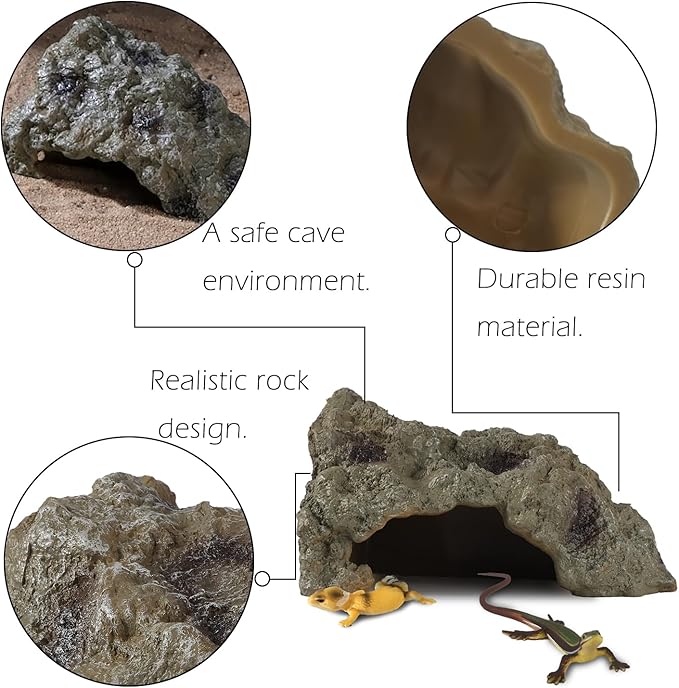IBWell Resin Leopard Gecko Hide, True to Nature Reptile Rock for Bearded Dragon Hideout Snake Hides for Ball Pythons, Tortoise House Terrarium DÉCor - Small
