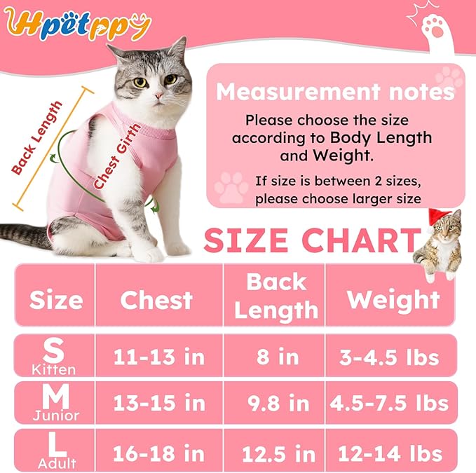 Cat Recovery Suit for Spay Abdominal Wounds, Kitten Onesie Bodysuit for Cats After Surgery, Cat Surgery Recovery Suit Female Cone of Shame Alternative for Cats Anti Licking (Pink,M)