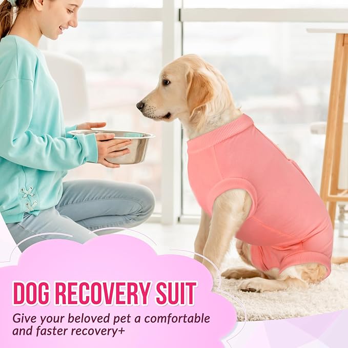 Lukovee Recovery Suit for Dogs, Onesie Surgery Recovery Suit for Female Male Dogs, Abdominal Wounds Cone E-Collar Alternative Prevent Licking Spay Recovery Suit (Peach,M)