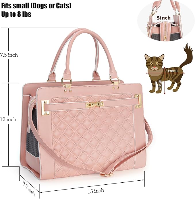 Fashion Pet Carrier Dog Cat Carrier Purse Soft-Sided Leather Handbag Pet Tote Bag for Small Dogs Puppy and Cats TSA Airline Approved