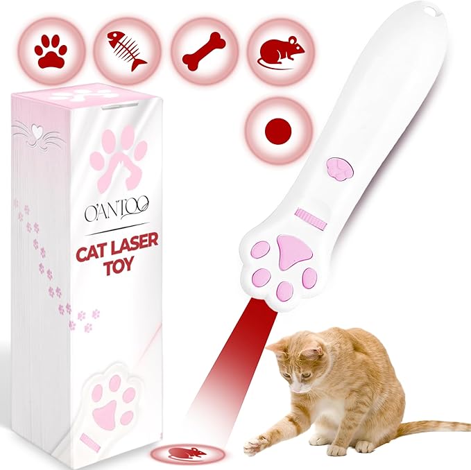 O'ANTOO Cat Toy - Dog Toy | Wall Image Projector | Indoor Interactive Cat Toy with 5 Different Designs | Ideal for Dog, Cat, Kitten, Puppy (White)