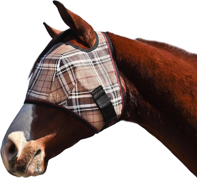 Kensington Fly Mask Web Trim — Protects Horses Face and Eyes From sun While Allowing Full Visibility — Ears and Forelock Able to Come Through the Mask, Medium, Deluxe Black