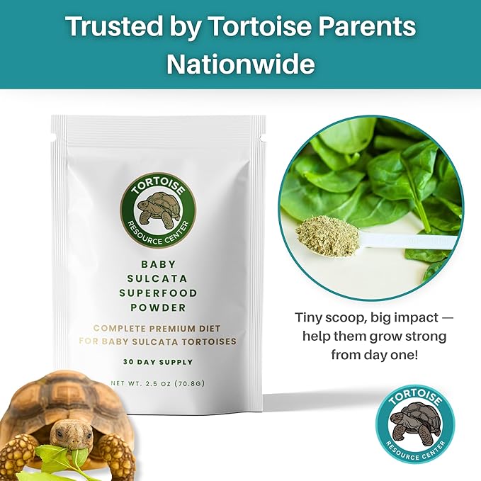 Premium Baby Sulcata Tortoise Food Powder with Calcium | Complete Diet for Baby Sulcata Tortoises | High Fiber, Low Protein with Probiotics for Growth & Shell Health | 4.5 oz Bag | 30-Day Supply