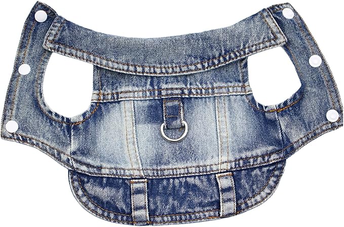 Puppy Clothes for Small Dogs Boy,Classic Western Denim Dog Coat,Dog Jeans Jacket with Leash D-Ring,Pet Cat Costumes,Cooling Harness Vest for Walking (Blue, XX-Large)