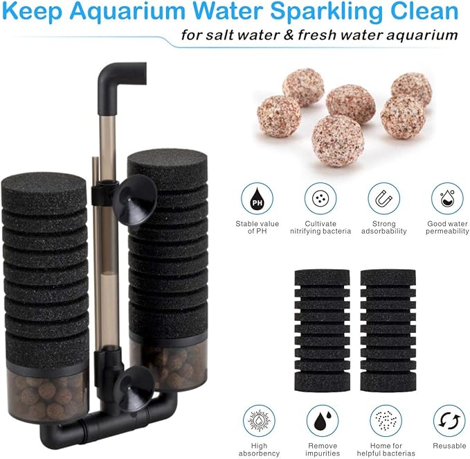 hygger Aquarium Double Sponge Filter for Fresh Water and Salt-Water Fish Tank (M)