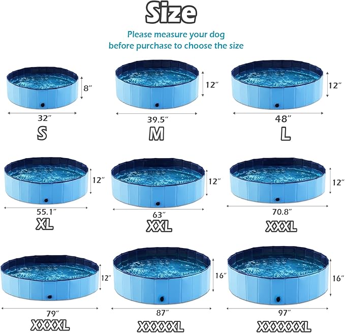 Jasonwell Foldable Dog Pool Collapsible Hard Plastic Dog Swimming Pool Portable Kiddie Pool Pet Pool Doggie Wading Pool Bath Tub for Puppy Small Medium Large Dogs Cats and Kids 39.5"