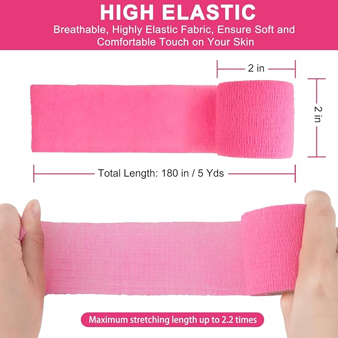 24 Pack Pink Self Adhesive Bandage Wrap, 2” x 5 Yards Cohesive Vet Wrap Elastic Athletic Tape Grip Tape Sports Tape for Ankle, Wrist Sprains, Medical, Pet First Aid (Pink, 2 Inch)