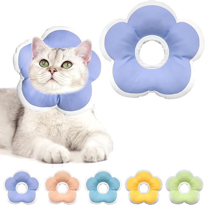 Cat Cone Collar Soft, Waterproof Cats Cones to Stop Licking After Surgery, Adjustable Soft Elizabeth Cats Collars for Wound Healing, Flower Shape Cat Recovery Collar (Purple, Medium)