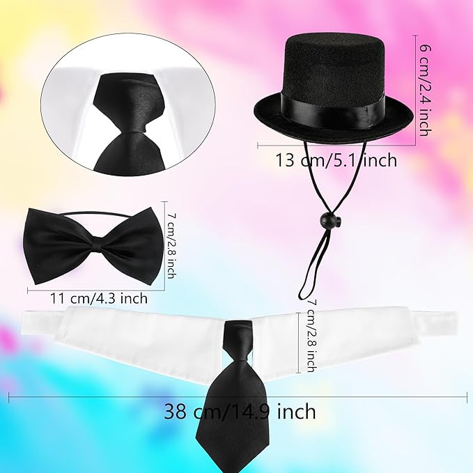 4 Pcs Pet Formal Halloween Costume Accessories Dog Wedding Bow Tie Top Hat Puppy Gentleman Costume for Small Medium Dogs Cats Halloween Party