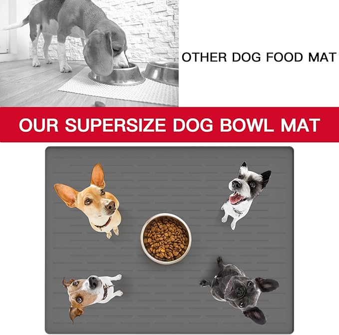 39.4"x29.5" Large Pet Food Mat, Silicone Dog Mats for Food and Water, Nonslip Pet Feeding Mats for Floors,Dog Cat Bowl Mat with Raised Edges, Lake Blue