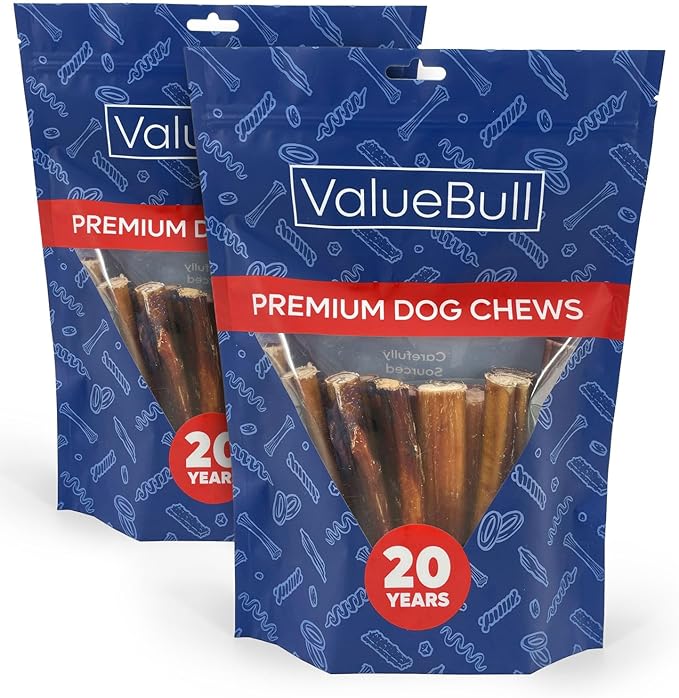 ValueBull Bully Sticks for Large Dogs, Jumbo 6 Inch, 50 Count - All Natural, Grass Fed, Single Ingredient, Long Lasting Dog Treats for Aggressive Chewers