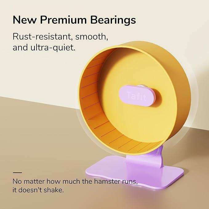 Silent Hamster Wheel 8.7 Inch Dual-Bearings Small Animals Quiet Running Exercise Wheels, Height Adjustable for Dwarf Hamsters, Gerbils, Mice, Hedgehog, Lemmings, or Other Small Pets,Mousse White