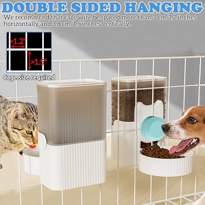 kathson Rabbit Gravity Auto Feeder Set 35oz Hanging Automatic Food Water Dispenser Cage Automatic Feeder Set for Rabbit Chinchilla Guinea Pig Hedgehog Ferret Kitty Puppy (Blue)