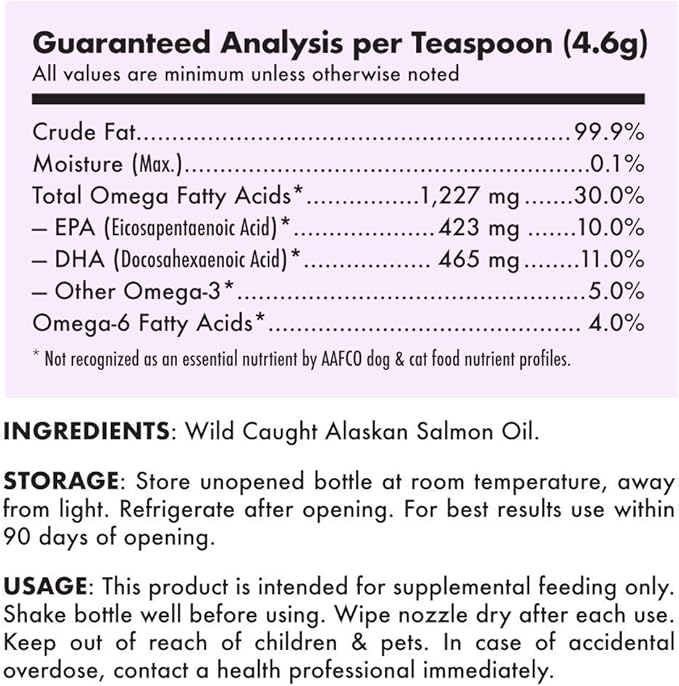 Wild Alaskan Salmon Oil for Dogs & Cats - Pure Fish Omega 3 6 9 Liquid EPA DHA Fatty Acids - Skin & Coat Supplement - Supports Joint Function, Brain, Eye, Immune & Heart Health - Made in USA 8 oz