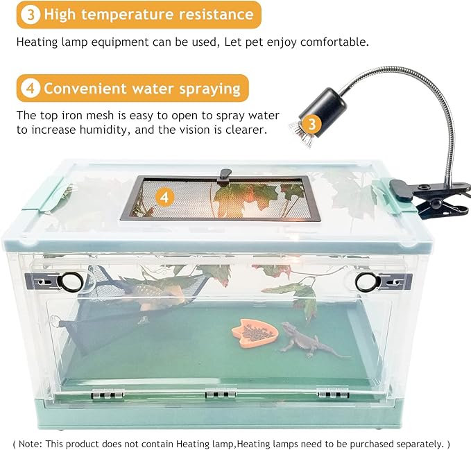 Travel Portable Foldable Terrarium Kits for Reptiles -Heat-Resistant Material, Easy to Move with Wheels, Includes Plant, Feeding Bowl, and Carpet for Snakes, Lizards, Tortoises, and Leopard