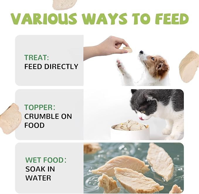 Freeze Dried Cat Treats, Raw Chicken Food for Dogs Cats, Single Ingredient, High Protein Natural Healthy Topper, 3.8 oz