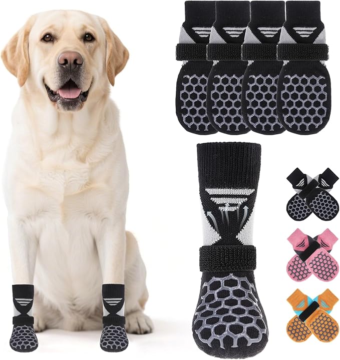 KOOLTAIL Dog Socks for Hot Pavement, Summer Breathable Dog Socks to Prevent Licking Paws, Non Slip Pet Boots& Paw Protectors for Hardwood Floor,Grippy Shoes for Small Medium Large Senior Dogs,Black XL