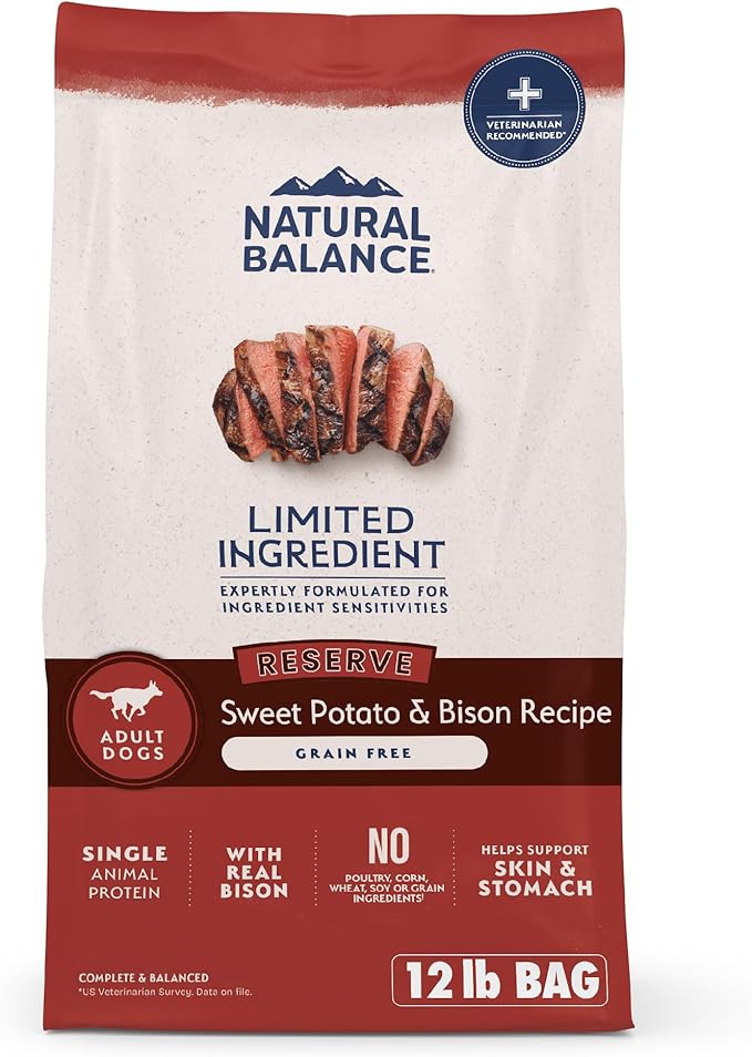 Natural Balance Limited Ingredient Adult Grain-Free Dry Dog Food, Reserve Sweet Potato & Bison Recipe, 12 Pound (Pack of 1)